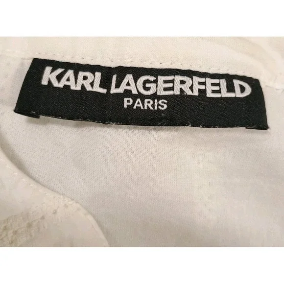 Karl Lagerfeld Paris Womens L White Cotton Embroidered Eiffel Tower Mini Dress - Picture 5 of 12
